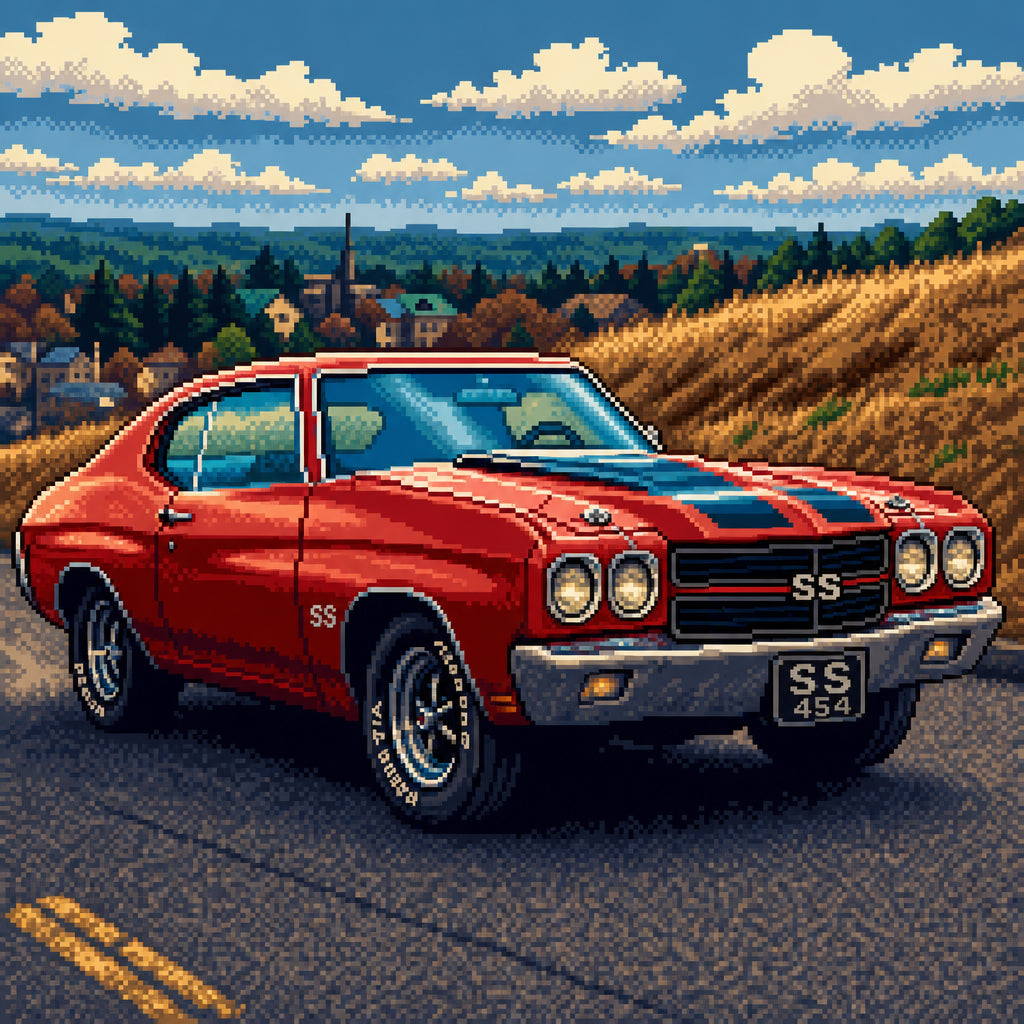 Vintage car as a 16-bit pixel art keepsake